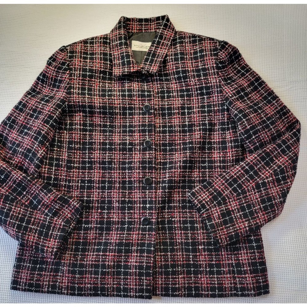 Villager by Liz Claiborne Plaid Blazer, Size 8